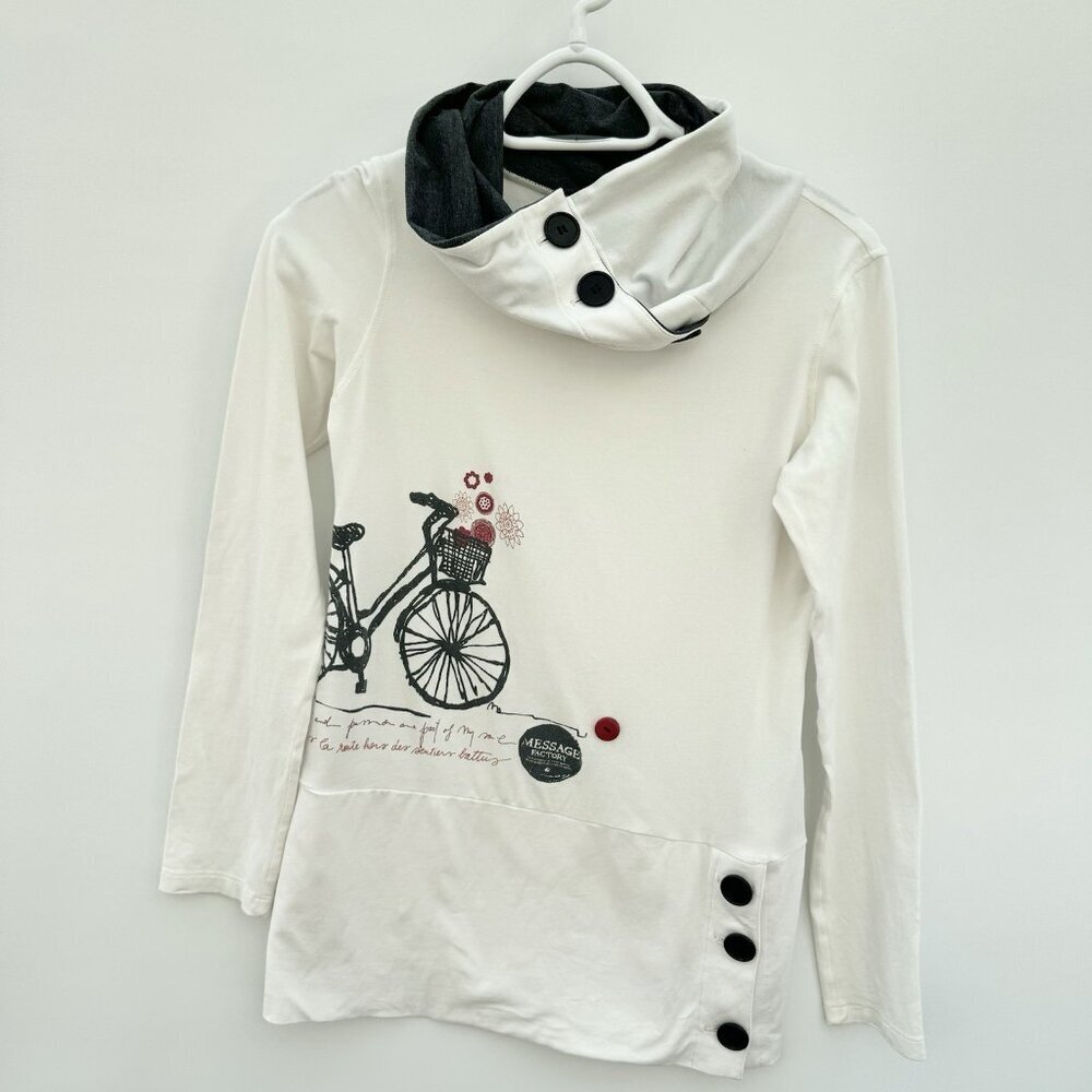 Message Factory Tunic Dress Womens XS Cycling Themed Cowl Neck Made In Canada